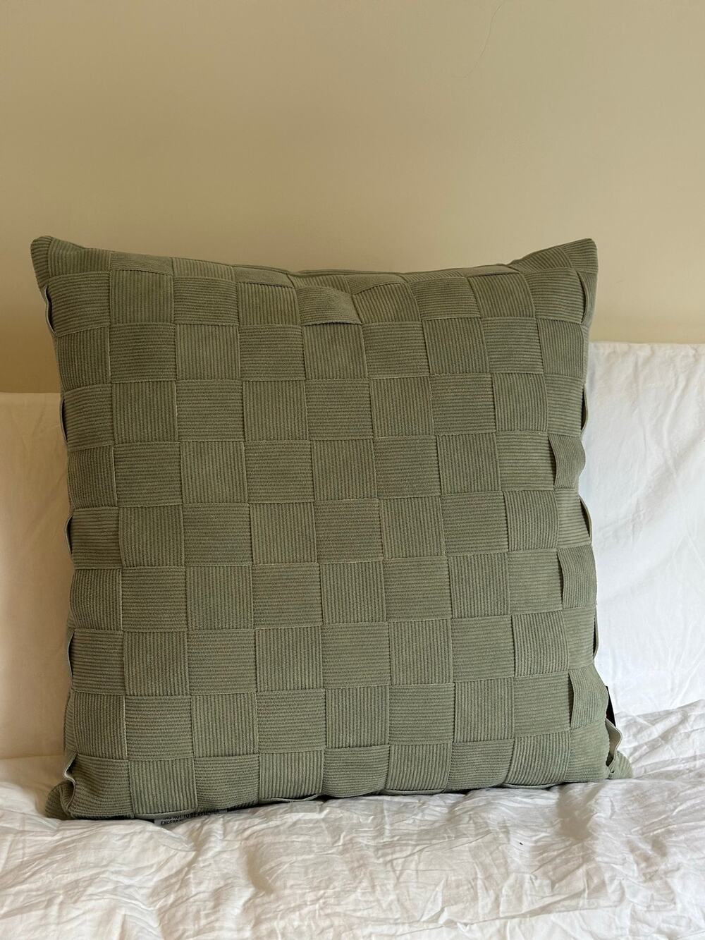 Tommy Hilfiger Sage Green Woven Corduroy Throw Pillow 20x20 Textured Accent EUC